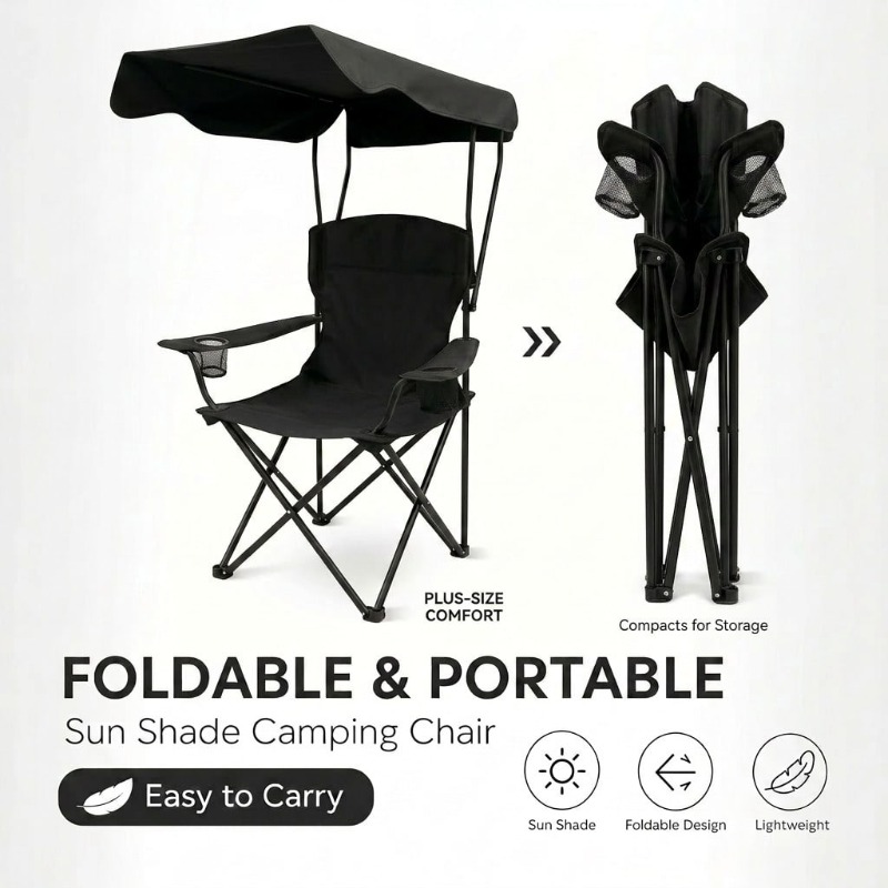 Fishing Equipment Usa - Outdoor Camping Chair With Awning, Foldable